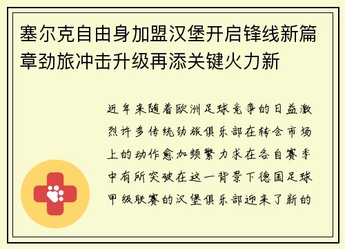 塞尔克自由身加盟汉堡开启锋线新篇章劲旅冲击升级再添关键火力新